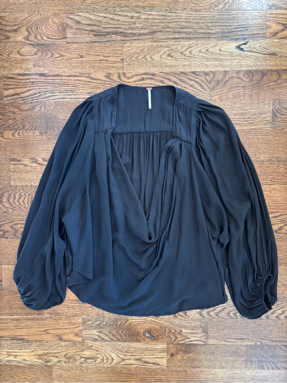 Free People Black Draped Long Sleeve Blouse | Women’s Medium